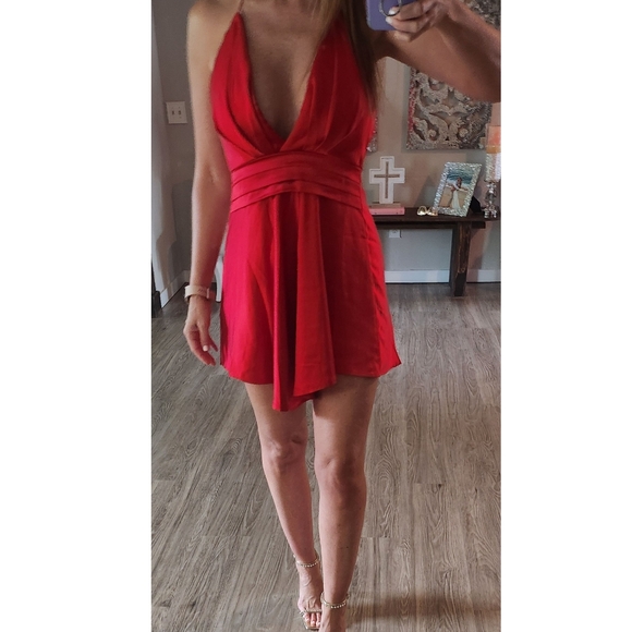 ANGEL BIBA BELLA NOTTE PLUNGING A-LINE MINI DRESS CHERRY - Picture 7 of 12